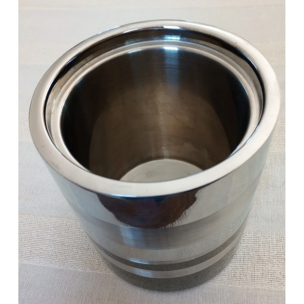 Crate&Barrel 3 Tone Stripe Ice Bucket 405-523 Made In India Silver/Graphite